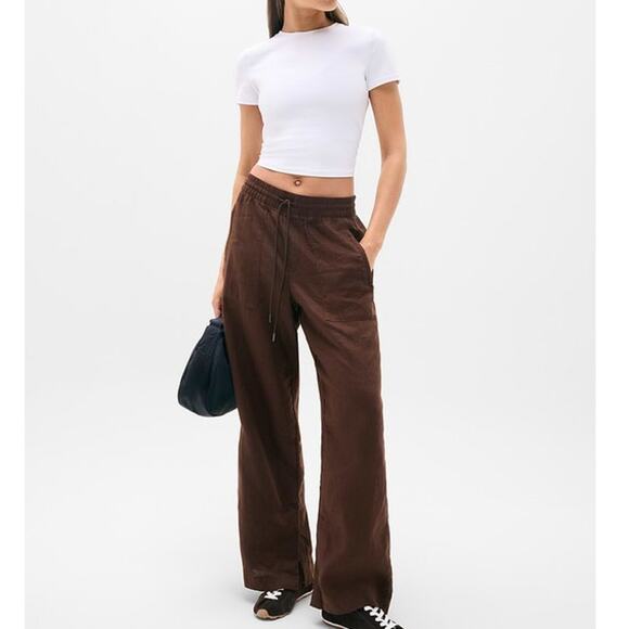 Athleta Pants - Athleta Retreat Wide Leg Linen Hi-Rise Pull On Pants Chocolate Brown Sz. XXS